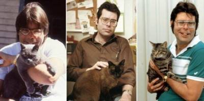 Стивен Кинг - Милые снимки Стивена Кинга со своими любимыми кошками в 1980-х годах - mur.tv
