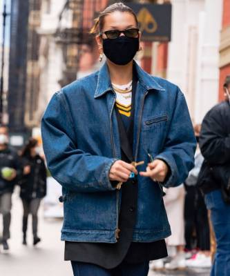 Белла Хадид - Джемпер + пиджак + джинсовка: Белла Хадид показывает, как составить стильный многослойный образ - elle.ru