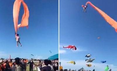Трехлетнюю девочку унесло в небо на воздушном змее на Тайване видео - mur.tv - Тайвань - Синьчжу