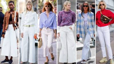 20 идей, как носить белые джинсы осенью - vogue.ru