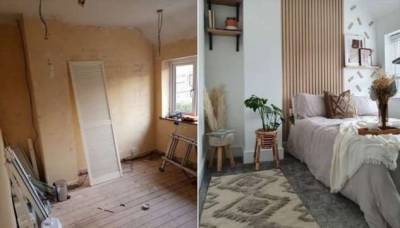 Изобретательная британка преобразила спальню, используя лишь рейки, клей и краску - milayaya.ru - Англия