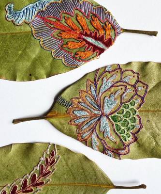 Хрупкое искусство: вышивка на растений листьях - elle.ru