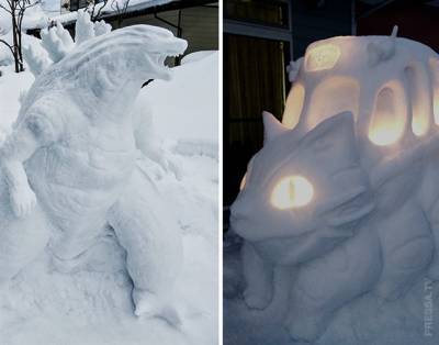 Японский художник создаёт чудесные скульптуры из снега - chert-poberi.ru - Япония