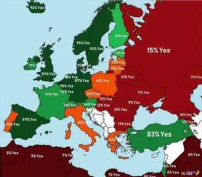 Карта ксенофобии в Европе - chert-poberi.ru - Белоруссия - Турция - Молдавия