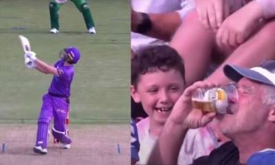 Пожилой фанат крикета поймал мяч своим пивным стаканом во время матча (2 фото + 1 видео) - chert-poberi.ru - Австралия