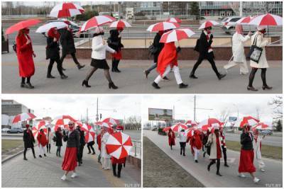 Девушки в бело-красно-белых одеждах прогулялись по проспекту Победителей - porosenka.net