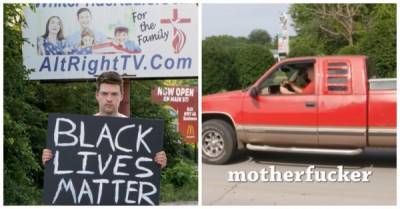 Джордж Флойд - Дерек Шовин - Активист решил постоять с плакатом BLM в самом "расистском" городе США - porosenka.net - Сша