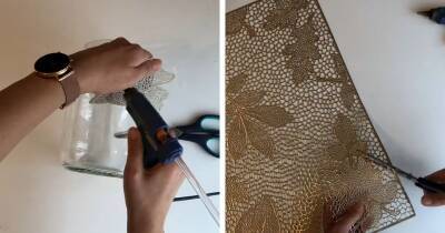 С помощью ажурных салфеток рукодельница переделывает стеклянные банки в удивительный декор - cpykami.ru
