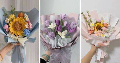 Букет из вязаных цветов — нереально красивая альтернатива букетам, которые завянут через неделю - cpykami.ru