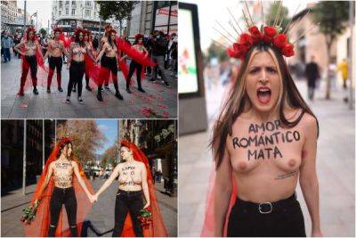 Полуголые активистки Femen вышли на демонстрацию против Дня святого Валентина в Мадриде - porosenka.net - Мадрид