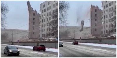Во время сноса здания в Москве часть стены упала прямо на дорогу - porosenka.net - Россия - Москва